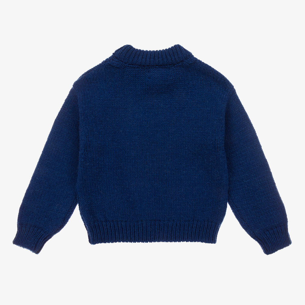 The Animals Observatory-Cobalt Blue Intarsia Wool Sweater | Childrensalon Outlet