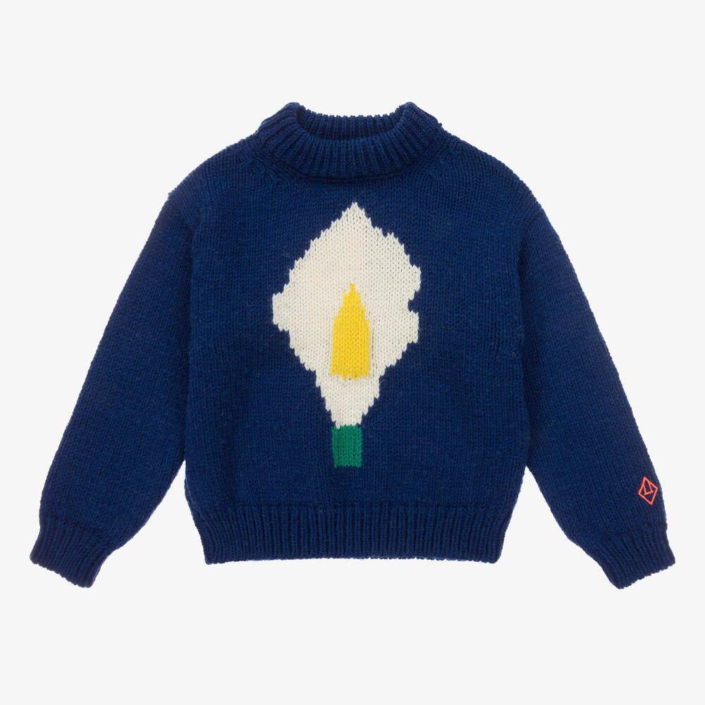 The Animals Observatory - Cobalt Blue Intarsia Wool Sweater | Childrensalon