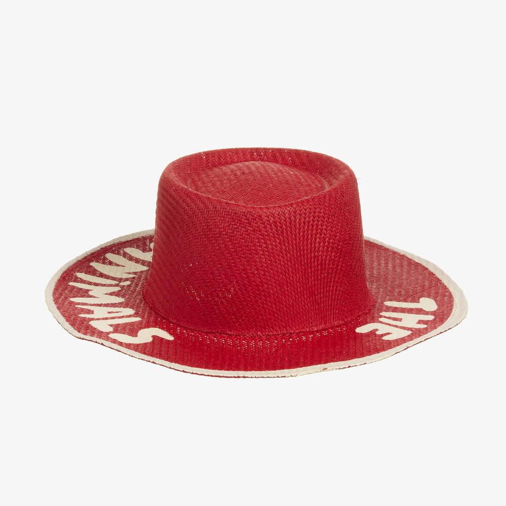 The Animals Observatory-Deep Red Straw Sun Hat  | Childrensalon Outlet