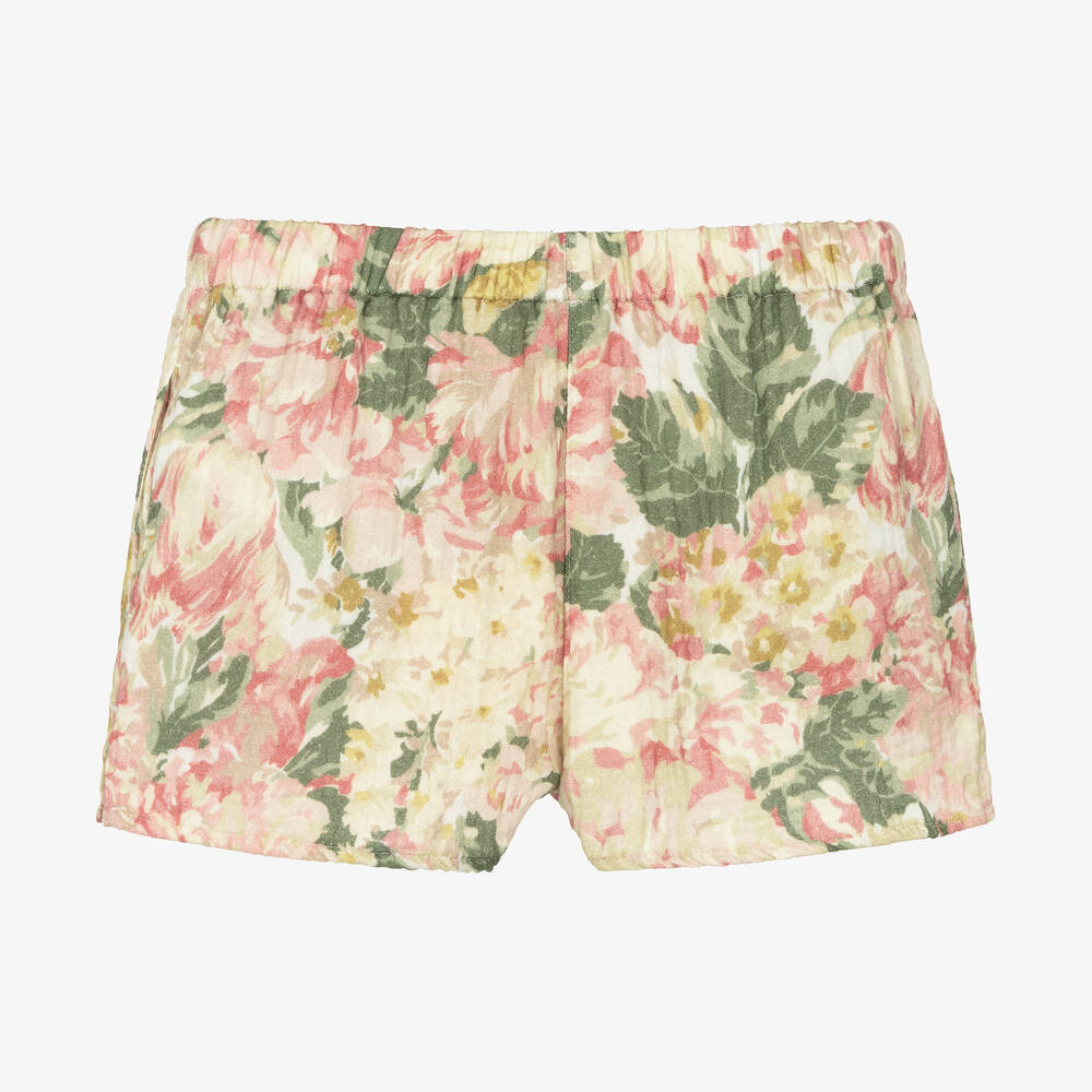 The Animals Observatory-شورت قطن لون بيج بطبعة ورود للبنات | Childrensalon Outlet