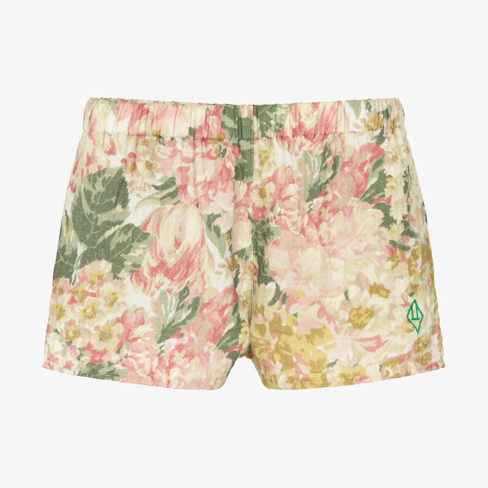 The Animals Observatory - Girls Beige Cotton Floral Shorts | Childrensalon