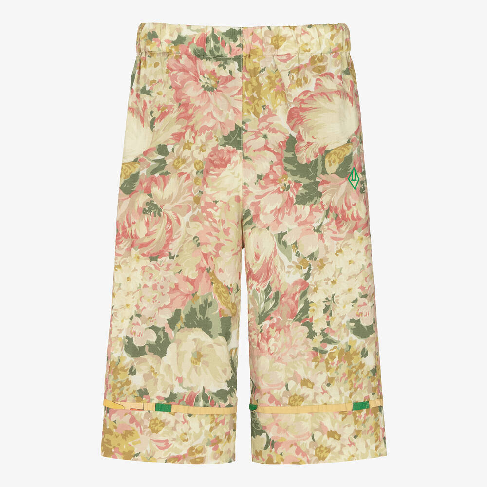 The Animals Observatory - Girls Beige Cotton Floral Trousers | Childrensalon