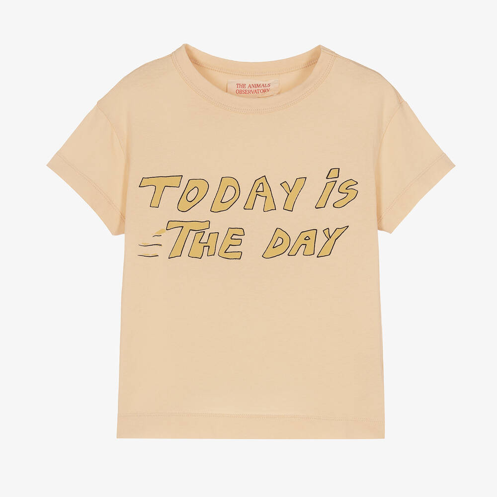 The Animals Observatory - Beiges Slogan-Baumwoll-T-Shirt (M) | Childrensalon