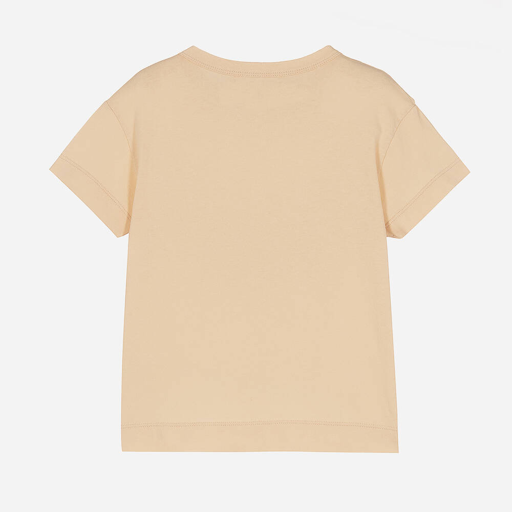 The Animals Observatory-Girls Beige Cotton Slogan T-Shirt | Childrensalon Outlet