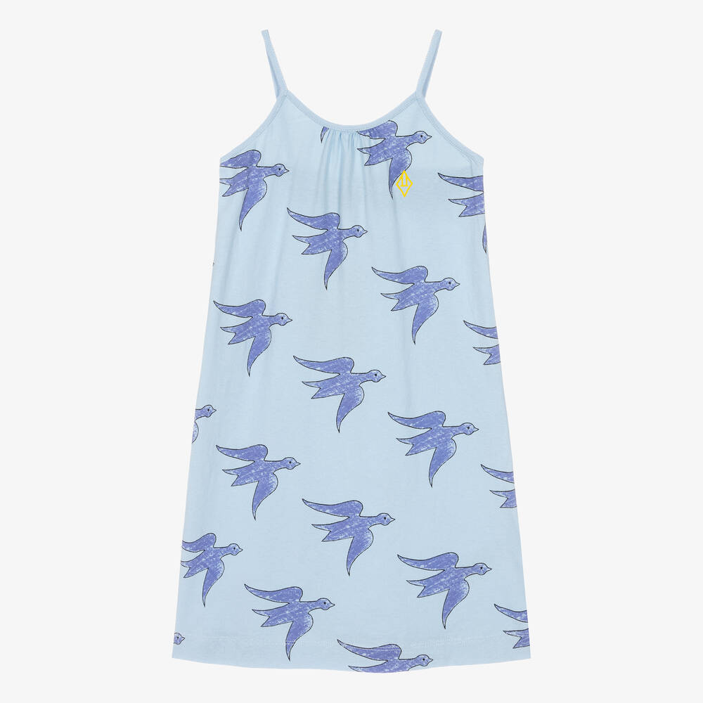 The Animals Observatory - Голубое хлопковое платье с птицами | Childrensalon