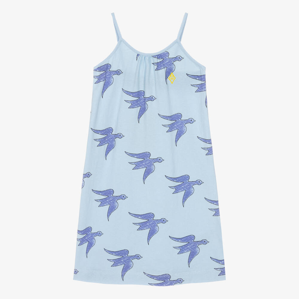 The Animals Observatory-Girls Blue Cotton Bird Dress | Childrensalon Outlet