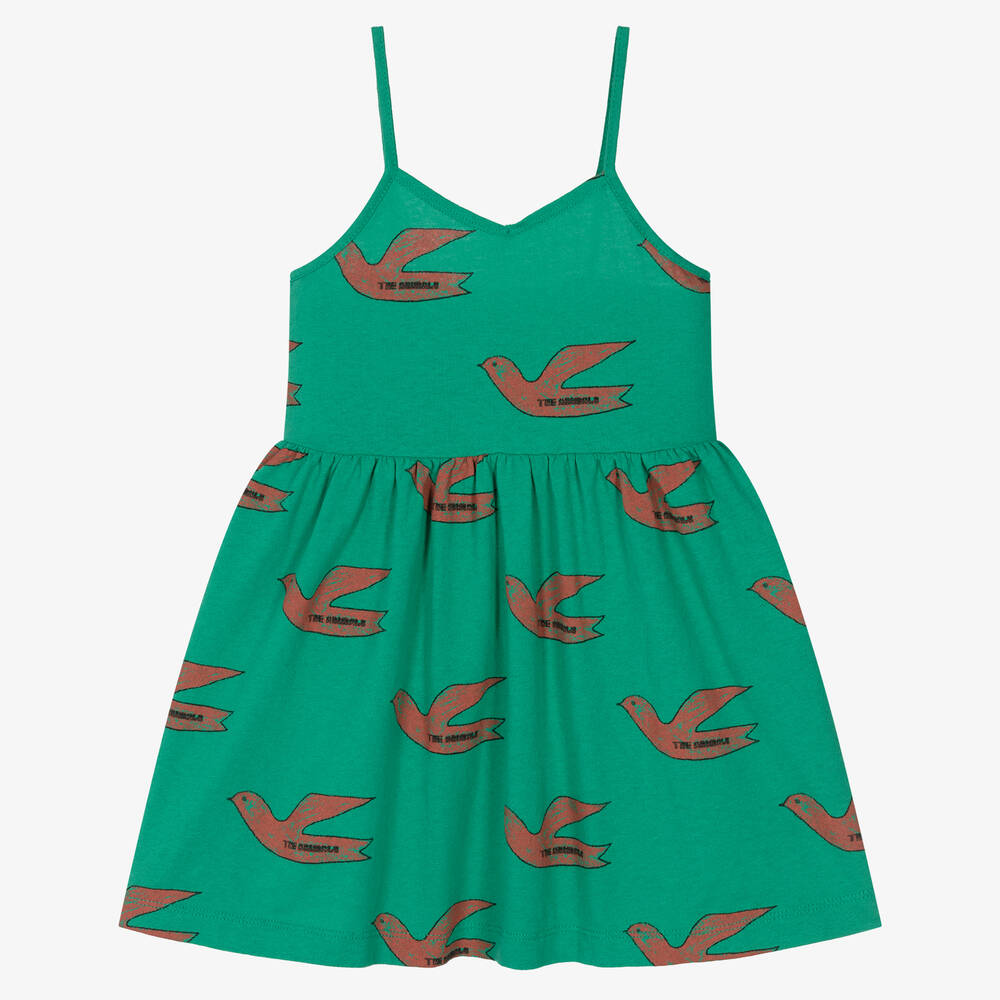 The Animals Observatory - Girls Green Cotton Logo Bird Dress | Childrensalon