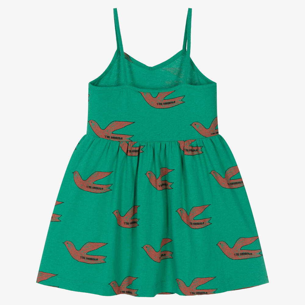 the animals observatory dress　2Y The Animals Observatory - Girls Green Cotton Logo Bird Dress