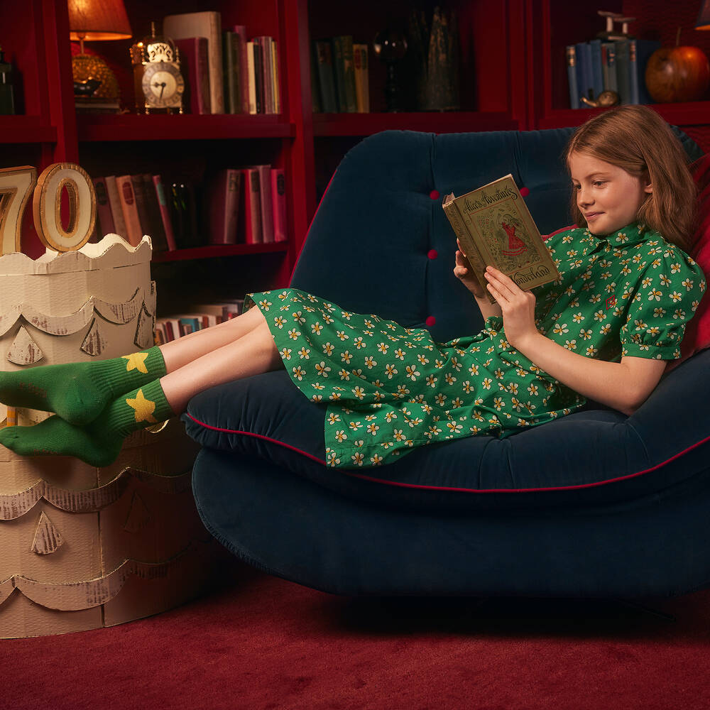 The Animals Observatory-Girls Green Daisy Dress | Childrensalon Outlet