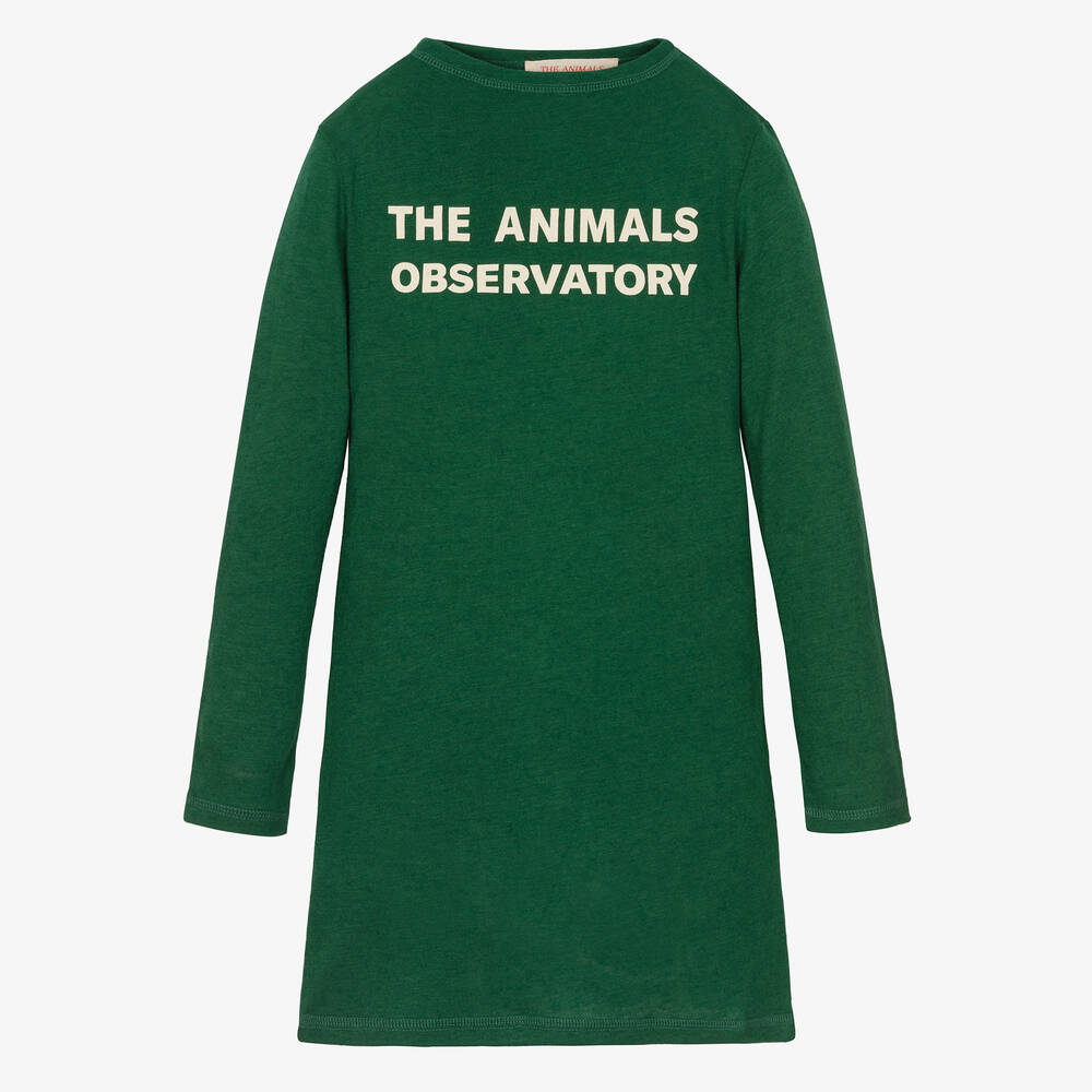 The Animals Observatory - Girls Green Logo Jersey Dress | Childrensalon