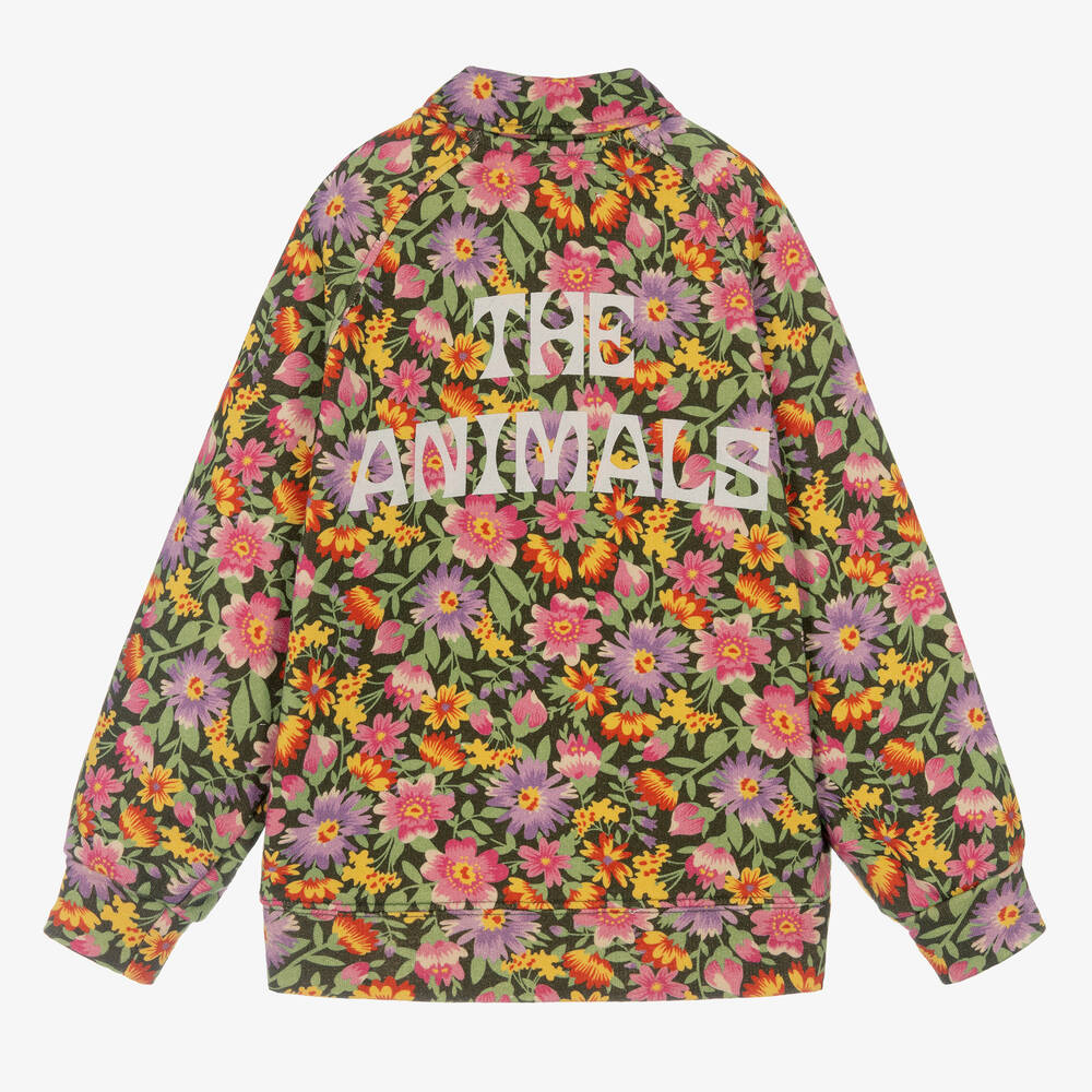 The Animals Observatory-Girls Green & Pink Cotton Floral Top | Childrensalon Outlet