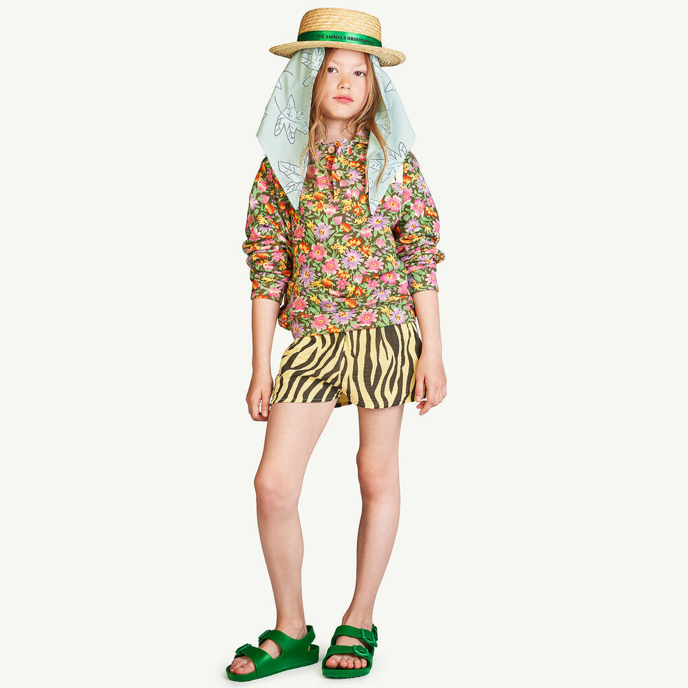 The Animals Observatory-Girls Green & Pink Cotton Floral Top | Childrensalon Outlet