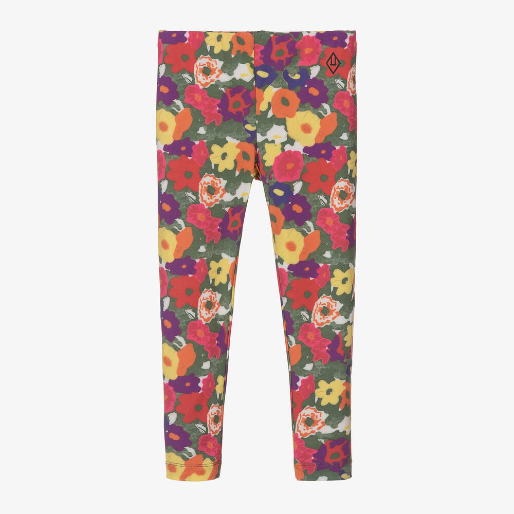 The Animals Observatory-Girls Green & Pink Floral Leggings  | Childrensalon Outlet