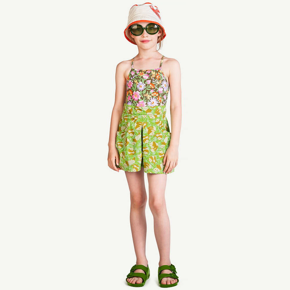 The Animals Observatory-مايّو لون أخضر وزهري بطبعة ورود للبنات | Childrensalon Outlet