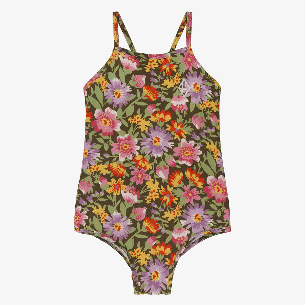 The Animals Observatory - Girls Green & Pink Floral Swimsuit | Childrensalon
