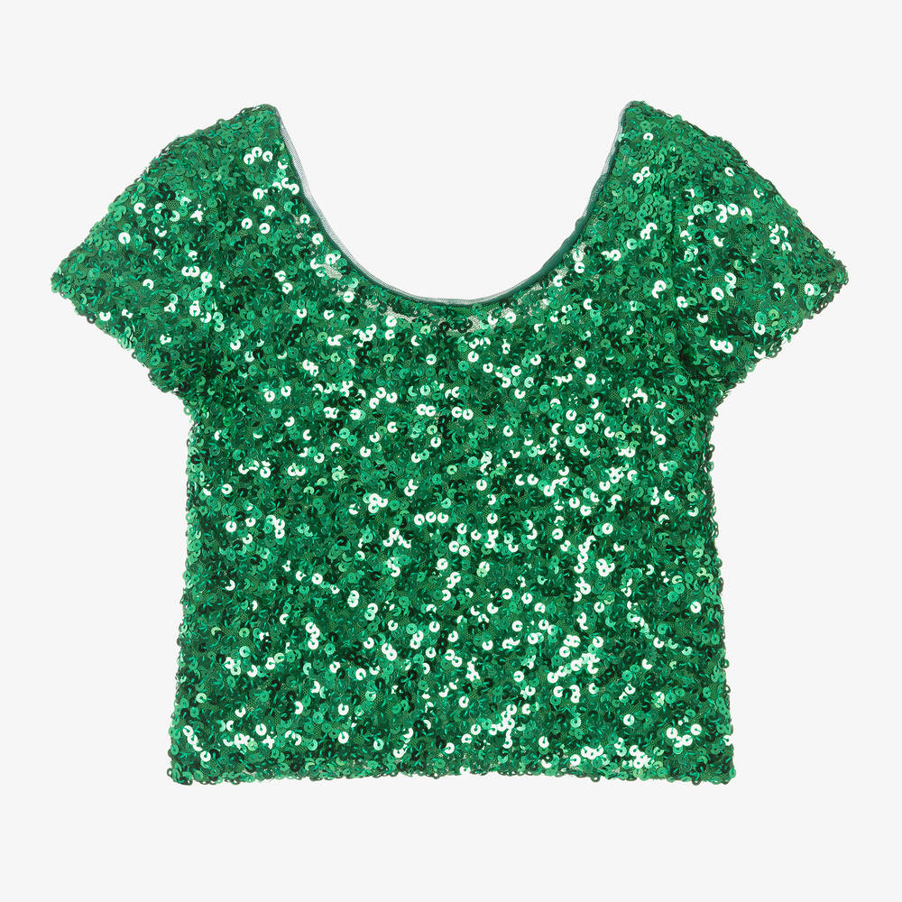 The Animals Observatory-Girls Green Sequin Top | Childrensalon Outlet