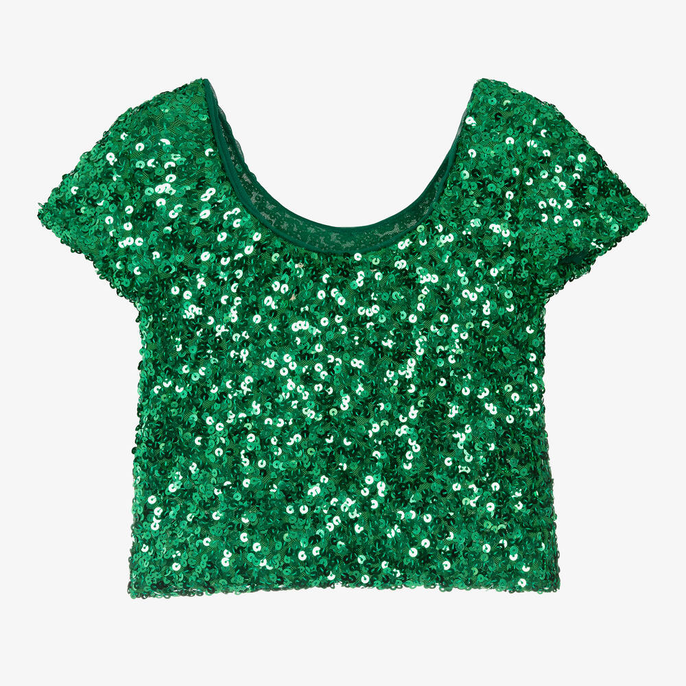 The Animals Observatory-Girls Green Sequin Top | Childrensalon Outlet