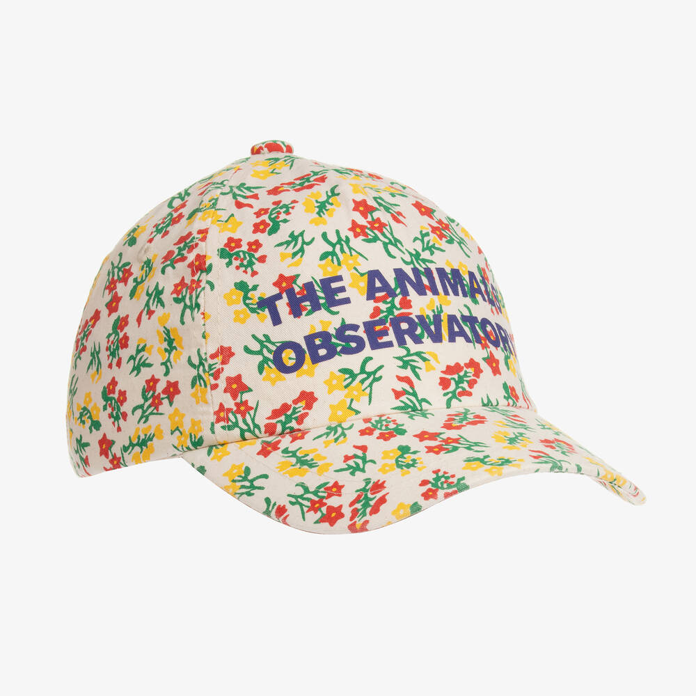 The Animals Observatory - Girls Ivory Floral Logo Cap | Childrensalon