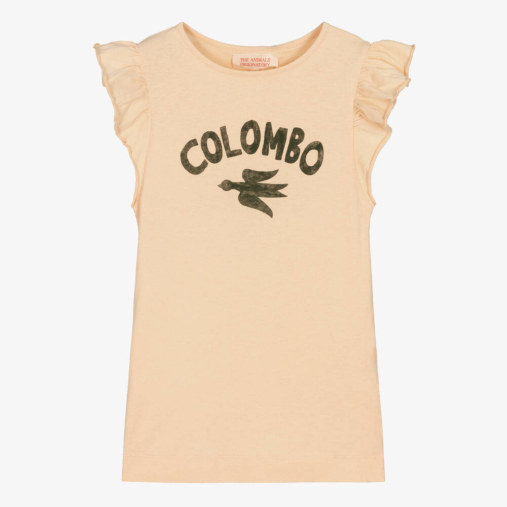 The Animals Observatory - Girls Orange Cotton T-Shirt Dress | Childrensalon