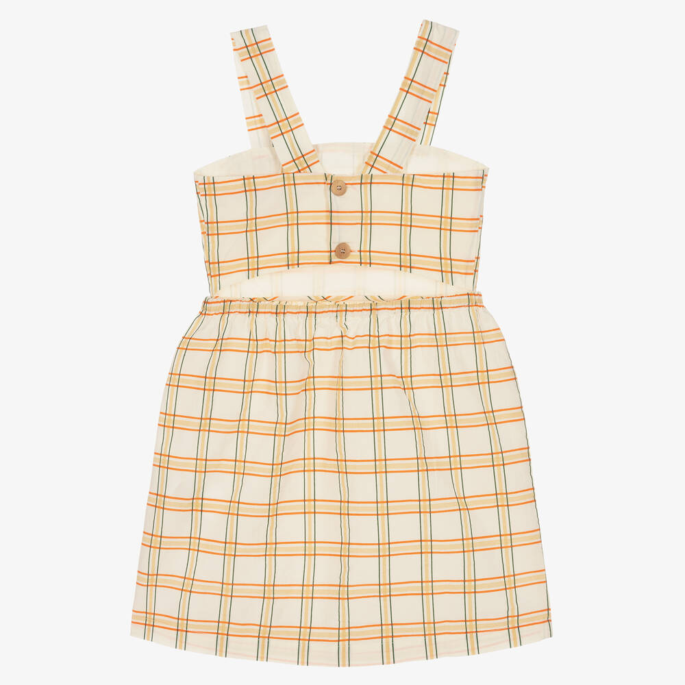 The Animals Observatory-Кремовое платье в оранжевую клетку | Childrensalon Outlet