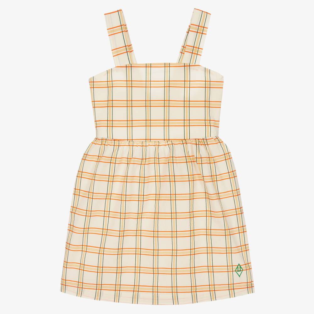 The Animals Observatory - Girls Orange & Ivory Check Dress | Childrensalon