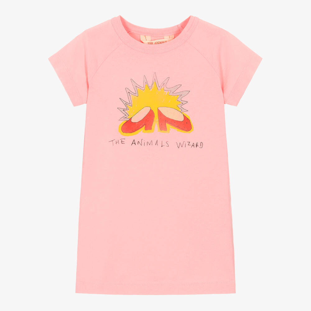 The Animals Observatory - Girls Pink Cotton Dorothy Shoes Logo Dress | Childrensalon