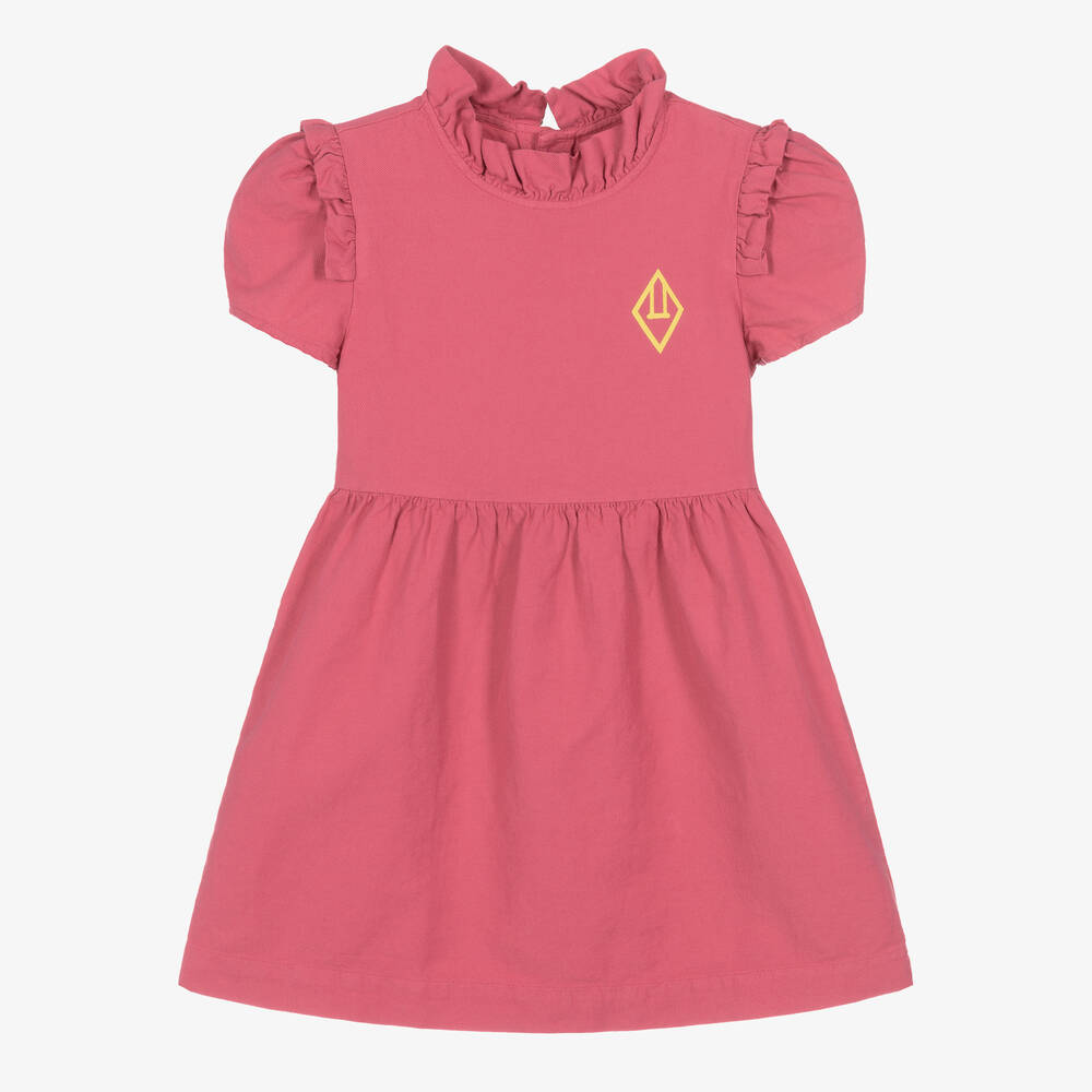The Animals Observatory - Girls Pink Cotton & Linen Dress  | Childrensalon