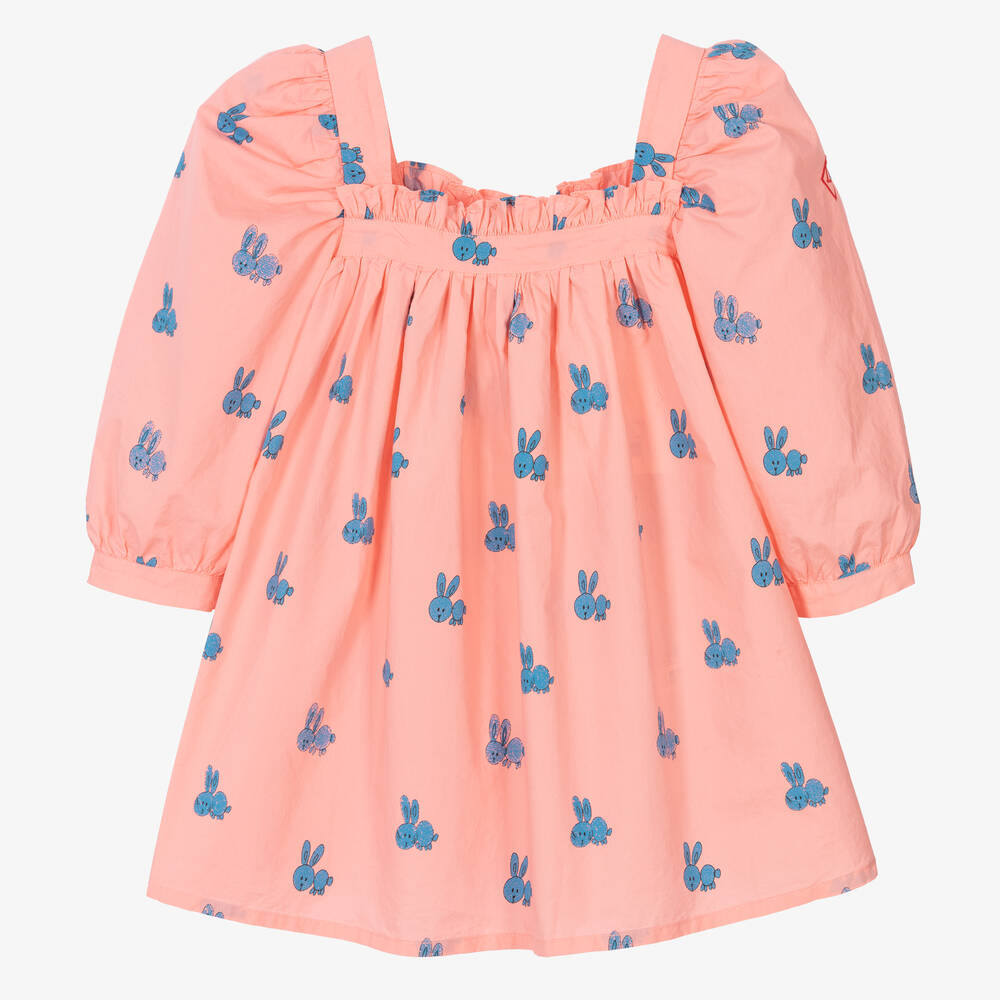 The Animals Observatory - Розовое хлопковое платье с кроликами для девочек | Childrensalon