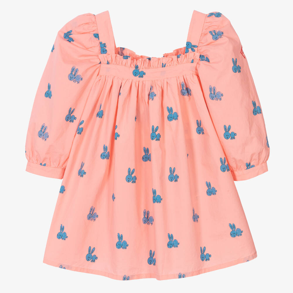 The Animals Observatory - Girls Pink Cotton Rabbit Dress | Childrensalon