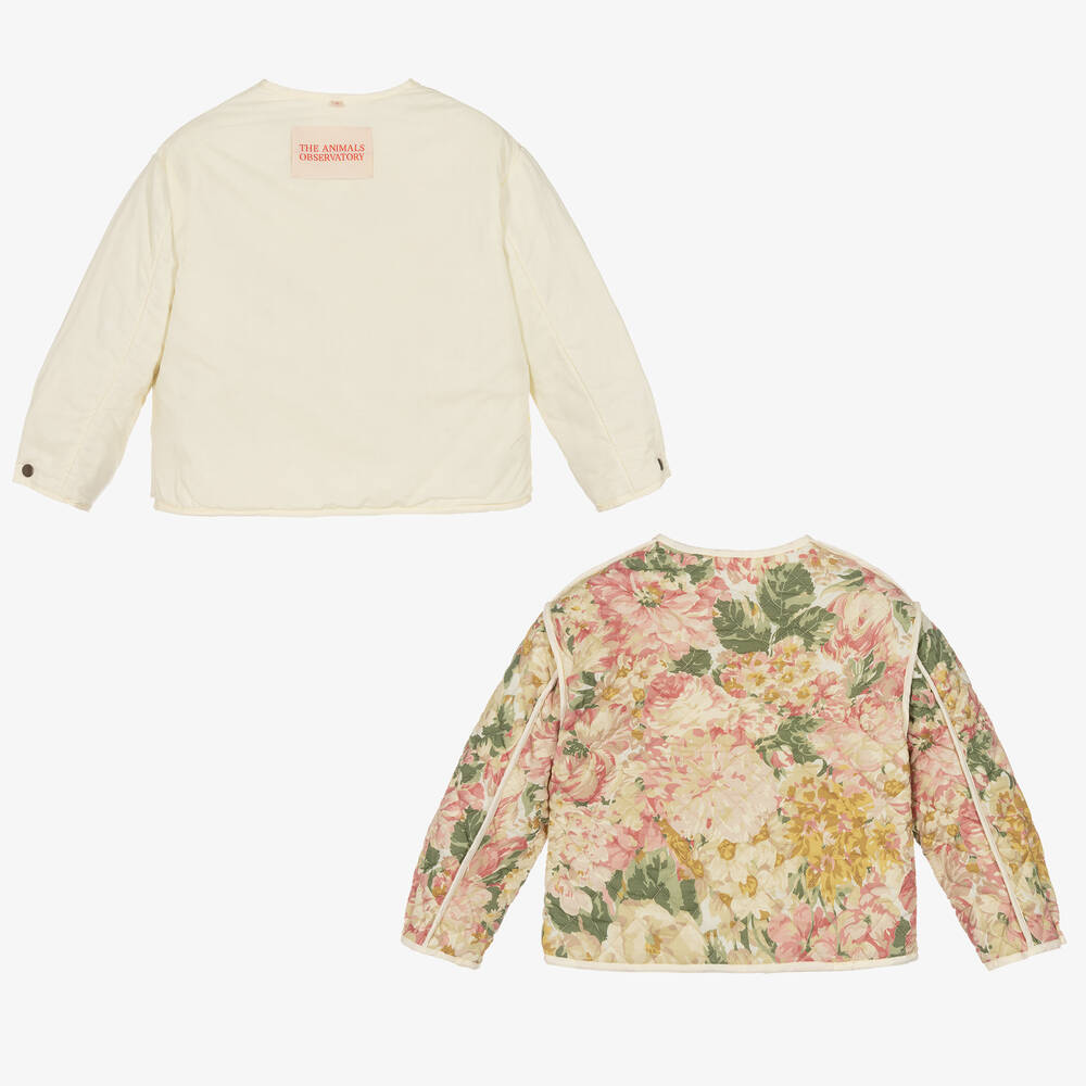 The Animals Observatory-جاكيت بوجهين قطن لون زهري وعاجي للبنات | Childrensalon Outlet
