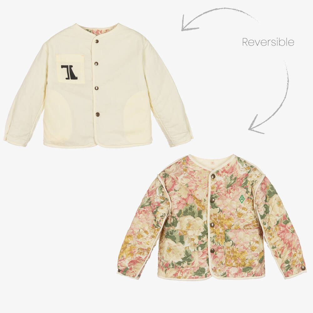 The Animals Observatory - Girls Pink & Ivory Floral Reversible Jacket | Childrensalon