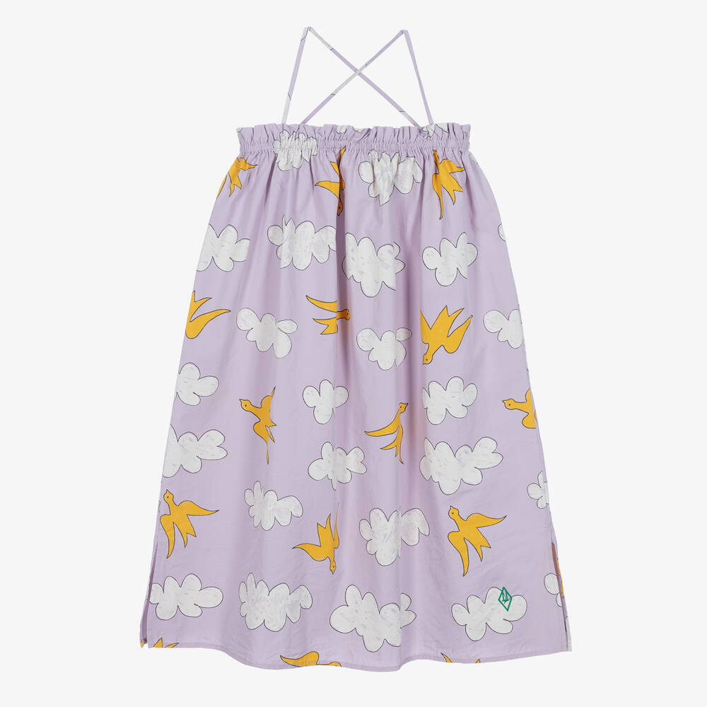 The Animals Observatory - Violettes Baumwollkleid mit Vögeln | Childrensalon