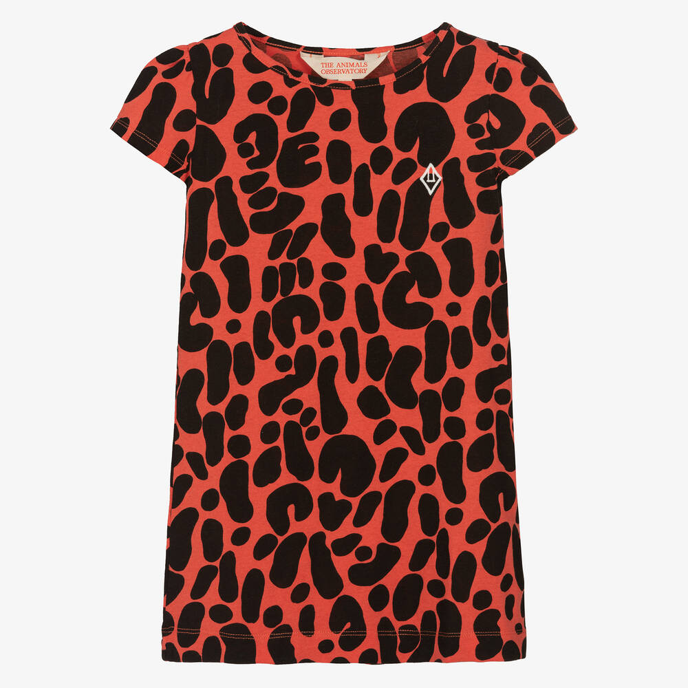 The Animals Observatory - Rotes Baumwollkleid mit Animalprint | Childrensalon