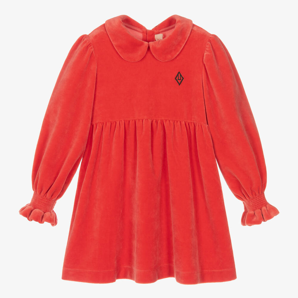 The Animals Observatory - Girls Red Velour Dress | Childrensalon