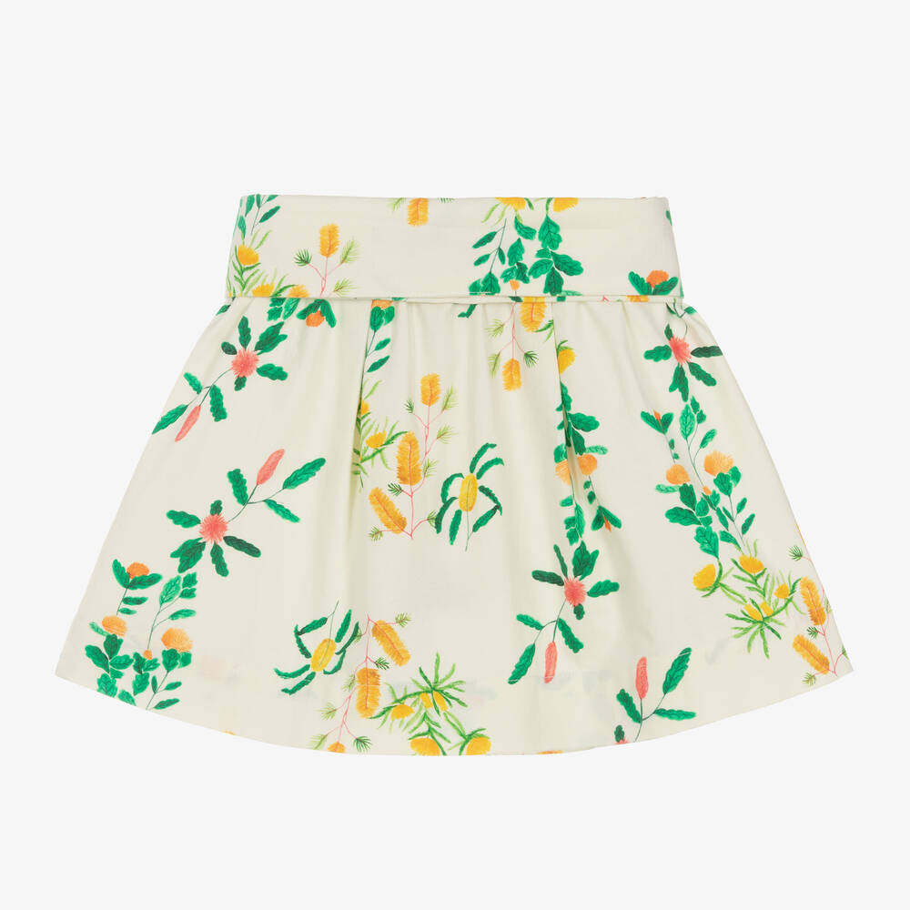 The Animals Observatory-Girls White Cotton Floral Print Skirt | Childrensalon Outlet