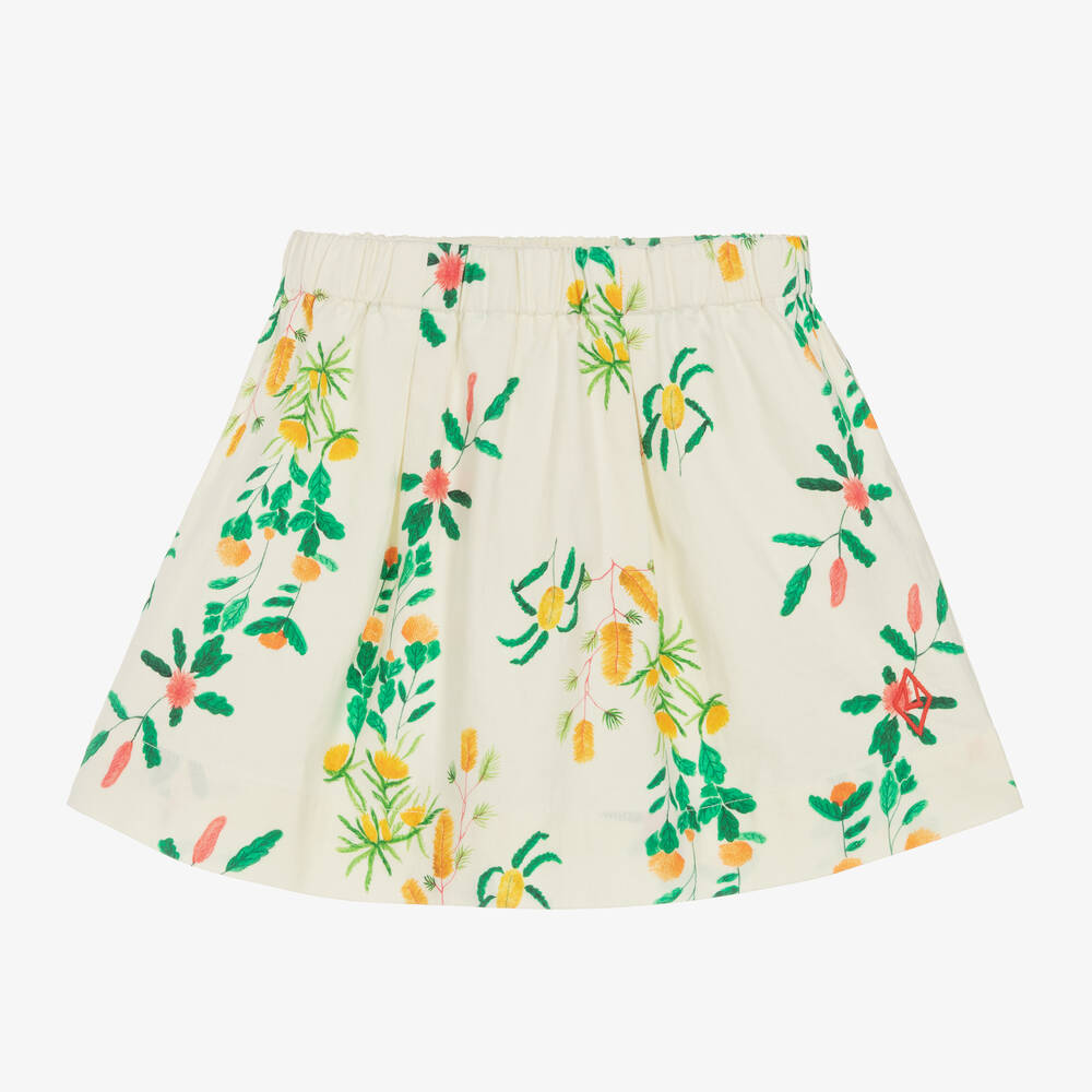 The Animals Observatory-Girls White Cotton Floral Print Skirt | Childrensalon Outlet