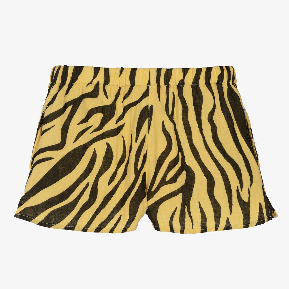 The Animals Observatory Girls Yellow Black Zebra Shorts