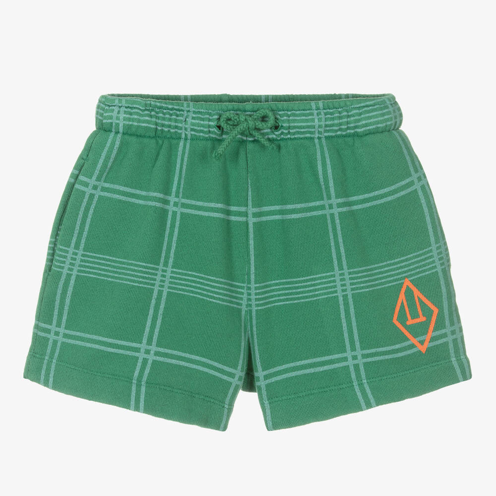 The Animals Observatory-Green Check Cotton Jersey Shorts | Childrensalon Outlet