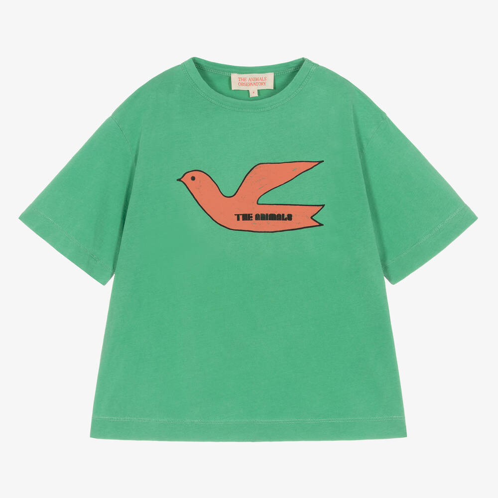 The Animals Observatory - Green Cotton Logo Bird T-Shirt | Childrensalon