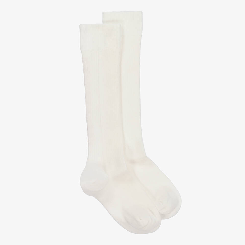 The Animals Observatory-Ivory Cotton Knee-High Socks | Childrensalon Outlet