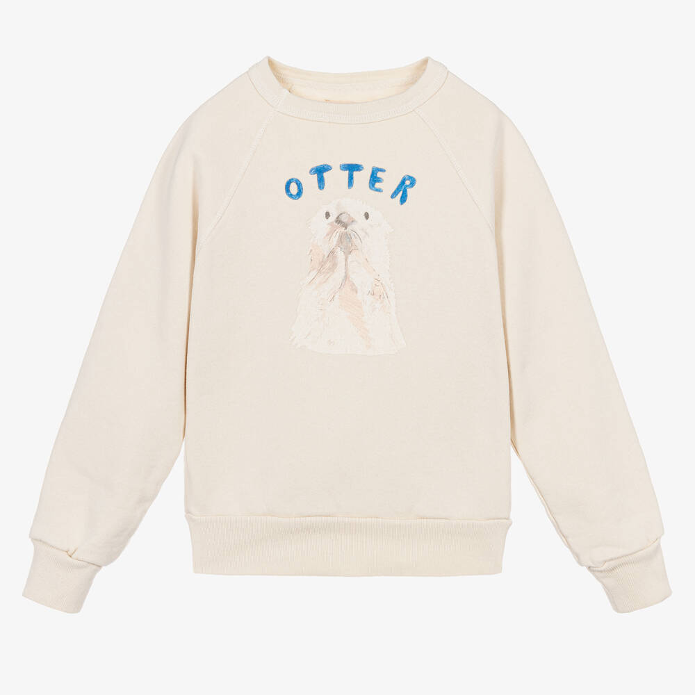 The Animals Observatory - Ivory Cotton Otter Sweatshirt | Childrensalon