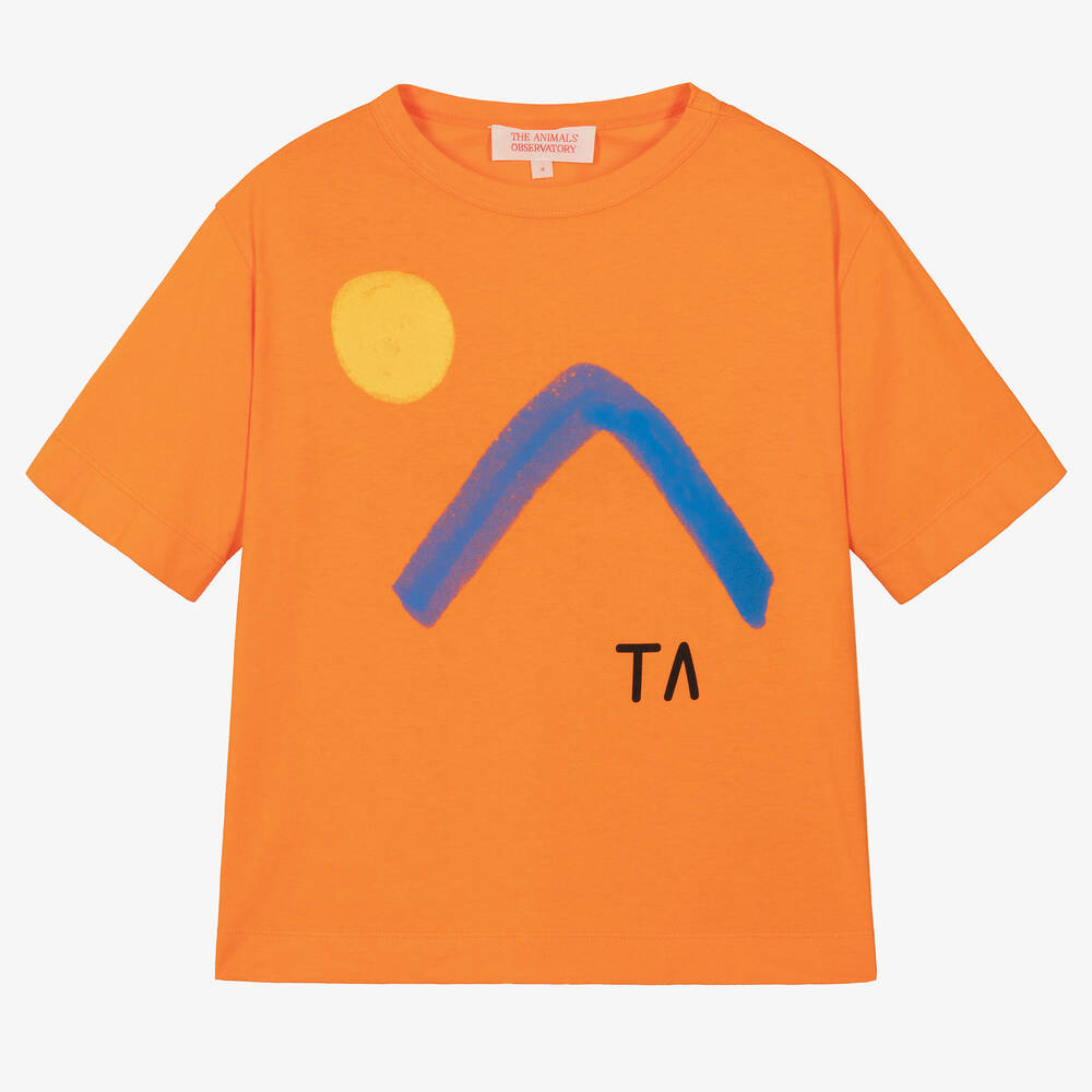 The Animals Observatory - Оранжевая футболка оверсайз из хлопка с рисунком | Childrensalon