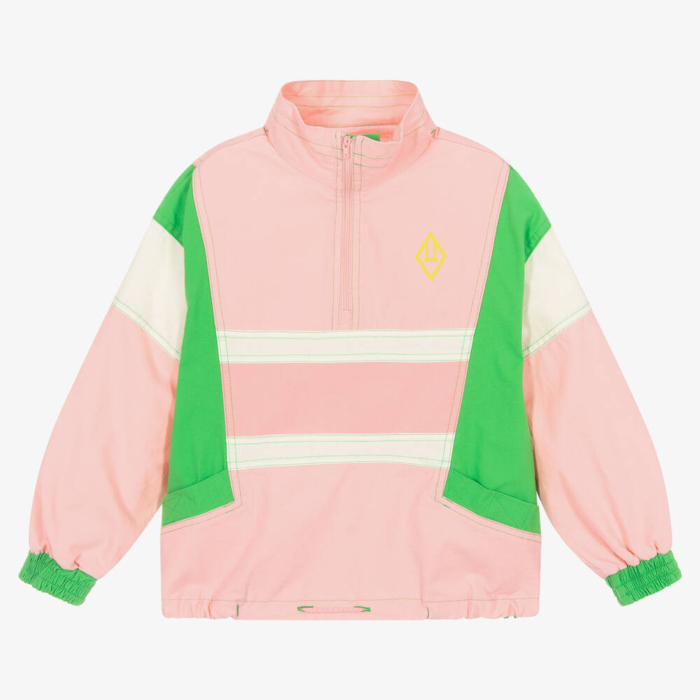 The Animals Observatory - Pink & Green Cotton Colourblock Jacket | Childrensalon