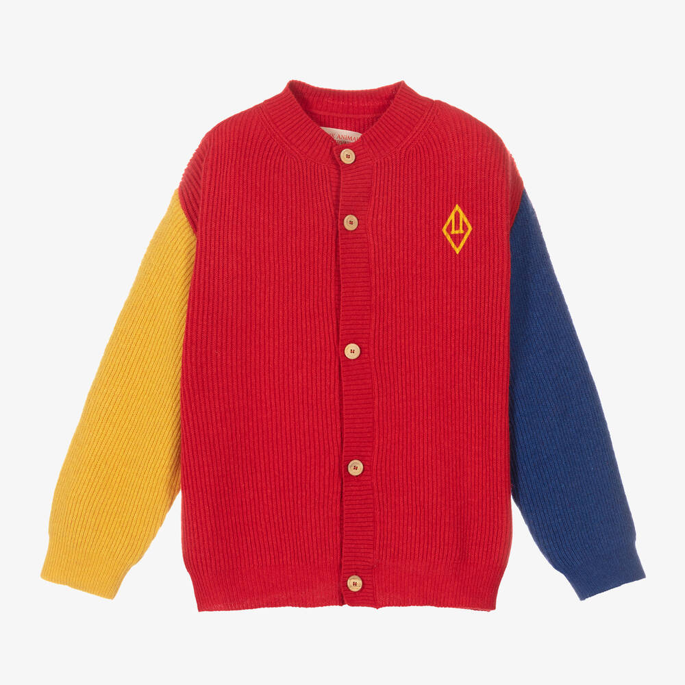 The Animals Observatory - Red Colour Block Cardigan | Childrensalon