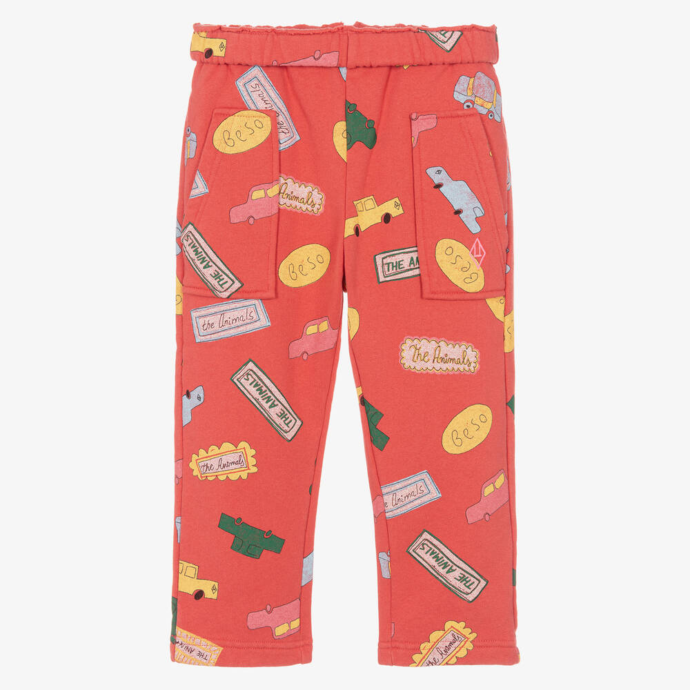 The Animals Observatory - Red Cotton Jersey Car Trousers | Childrensalon