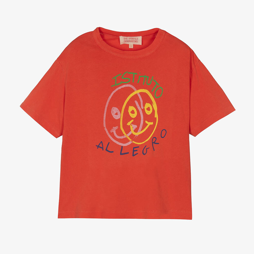 The Animals Observatory - Rotes Oversize-Baumwoll-T-Shirt | Childrensalon