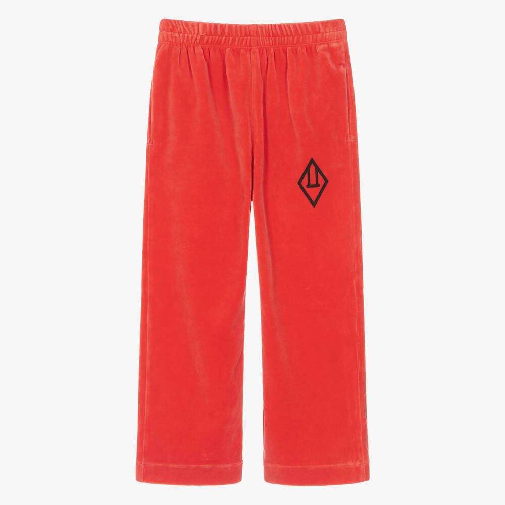 The Animals Observatory - Red Cotton Velour Trousers | Childrensalon