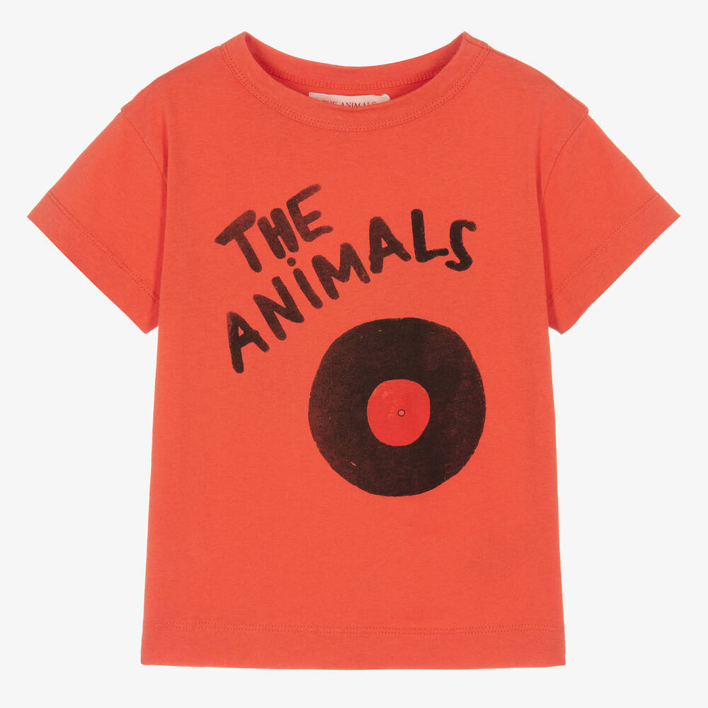 The Animals Observatory - Красная хлопковая футболка с пластинкой | Childrensalon