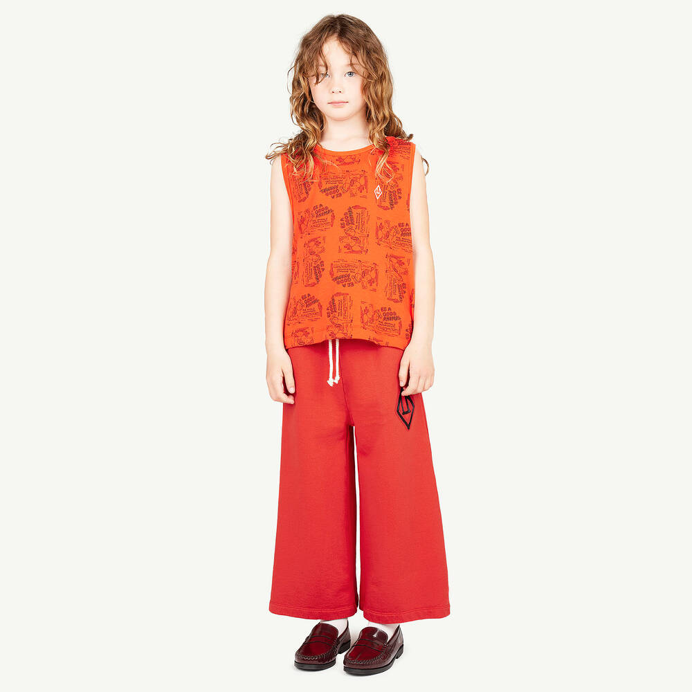 The Animals Observatory-Red Cotton Wide-Leg Joggers | Childrensalon Outlet
