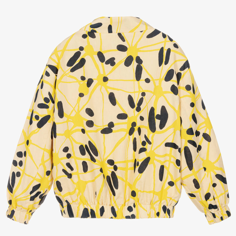 The Animals Observatory-Бежево-желтая льняная куртка с узором | Childrensalon Outlet